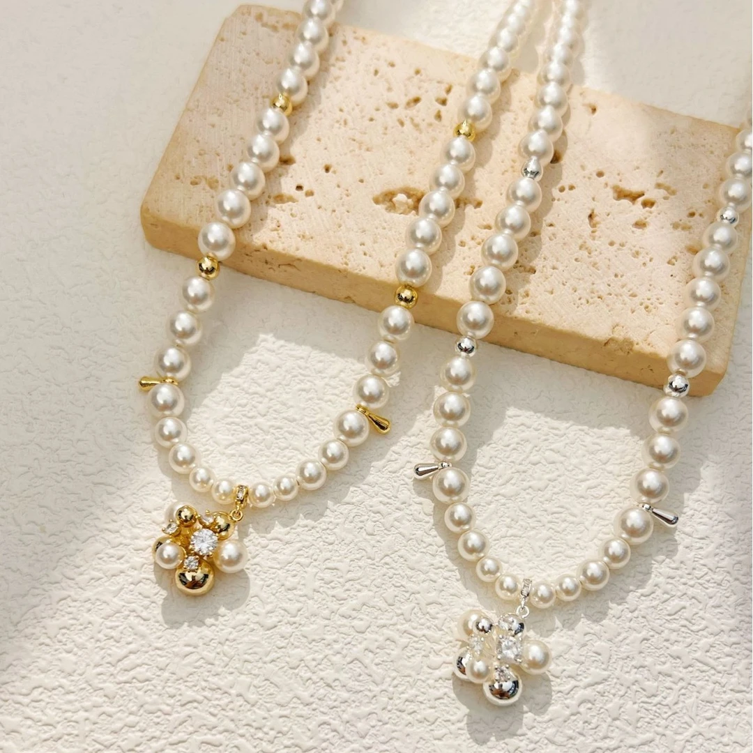 黄铜合成锆石吊坠 高级感珍珠锆石吊坠项链小众设计轻奢百搭项饰