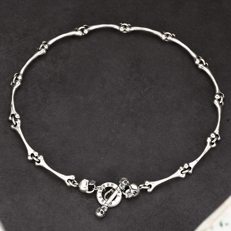 链子925银 时尚轻奢气质重工骨头骷髅项链