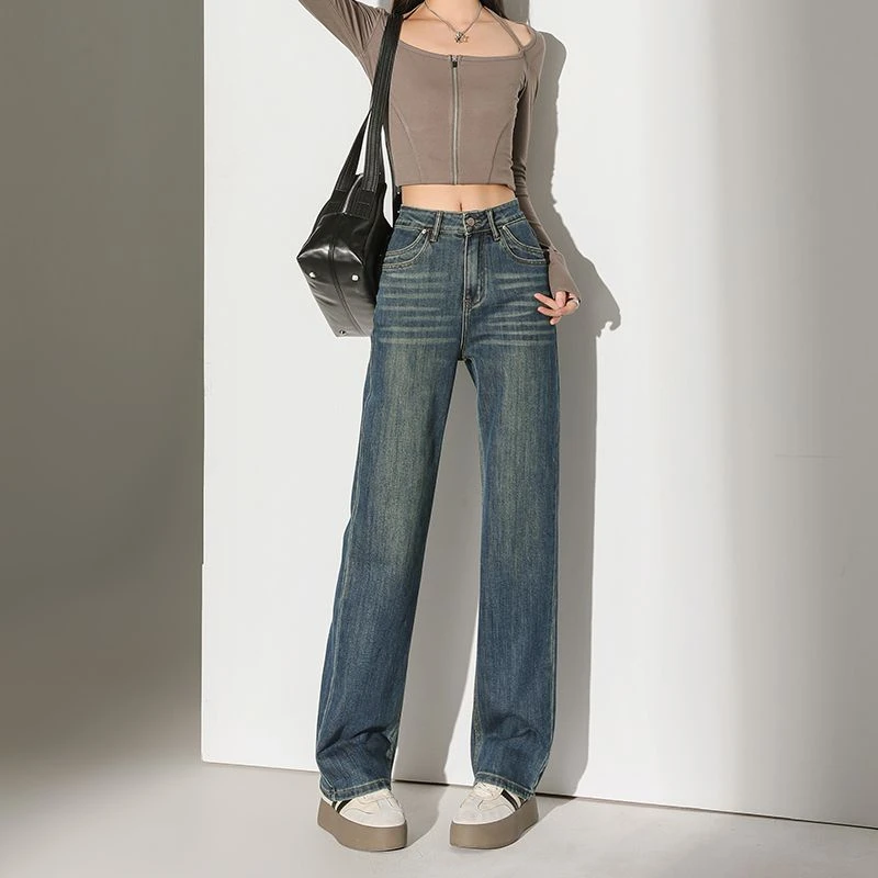 KALEELEMENT/卡乐元素小个子2025春季高腰窄版直筒显瘦牛仔裤女TZ