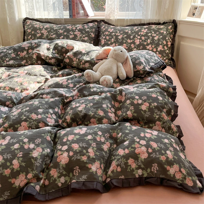 法式花边款纯棉双层纱四件套全棉套件柔软亲肤公主风床上用品