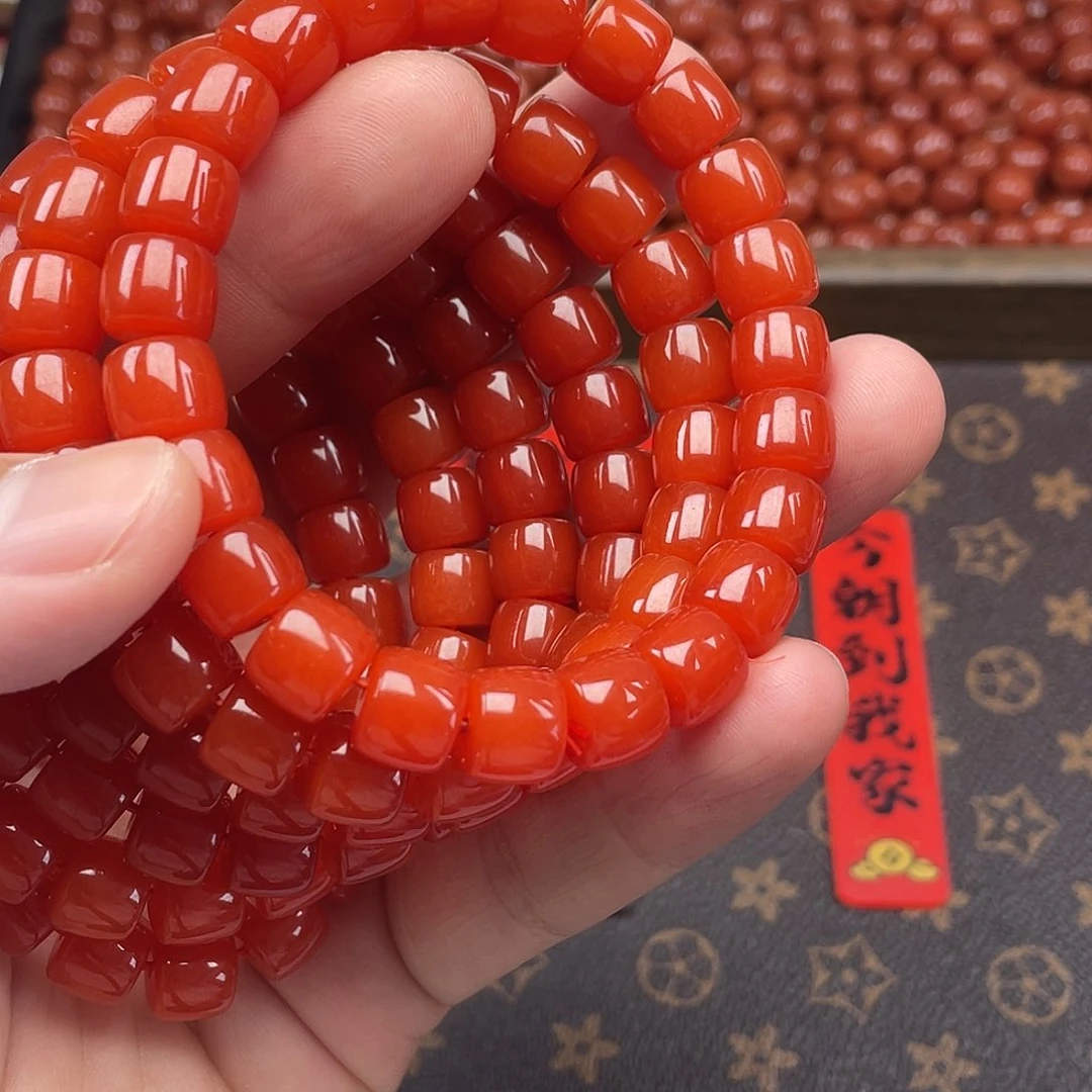 南红玛瑙4号锦红卡10直切手链未镶嵌