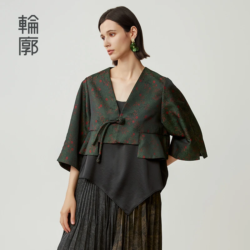 轮廓格桑提花外套复古百搭优雅气质新中式上衣女外套短款L243Y042