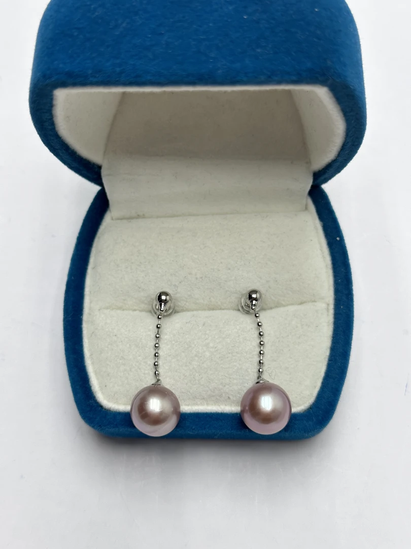 天然淡水珍珠11-12mm正圆极光风在吹紫色耳钉R899