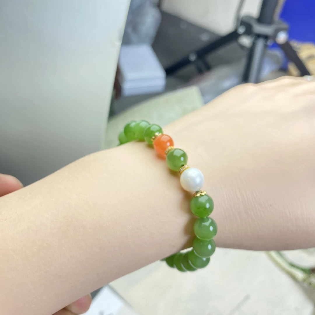 【小陈·甄选】俄料碧玉卡八果绿色 搭配樱桃红原创设计款 精美气质