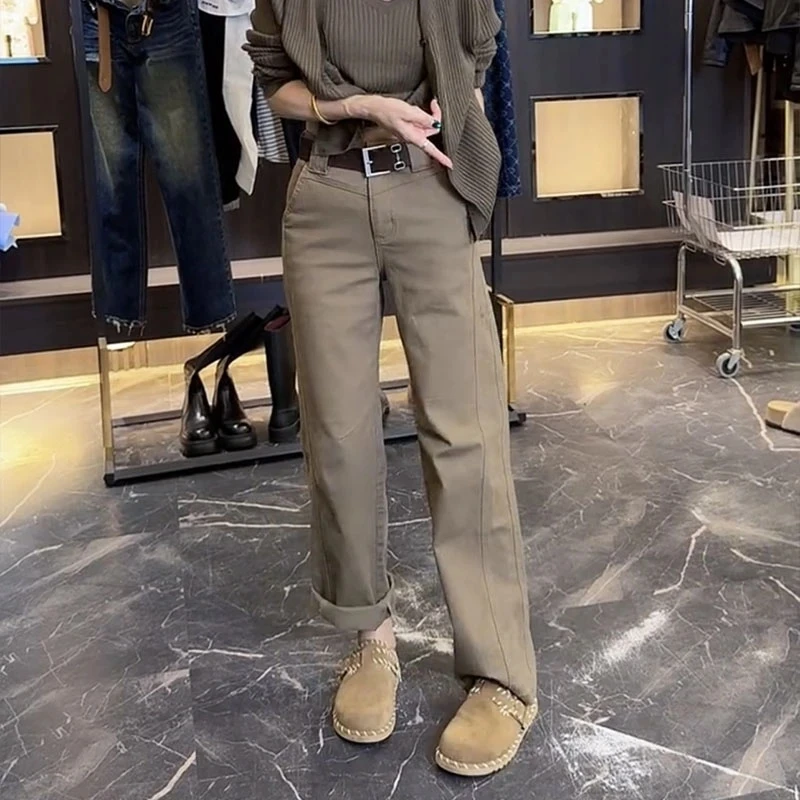 2025秋季新款减龄牛仔裤女大码显瘦直筒裤窄版阔腿裤遮胯拖地长裤