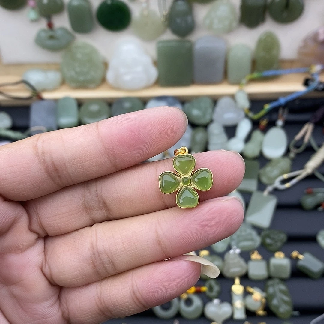 和田玉银S925镶嵌吊坠(不含链)