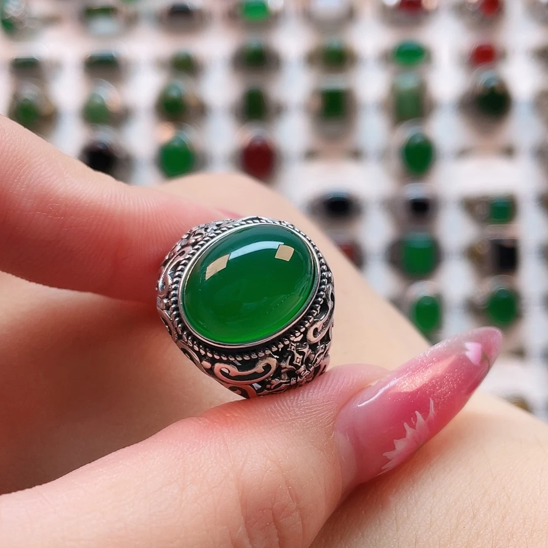 玛瑙/玉髓戒指银S925镶嵌