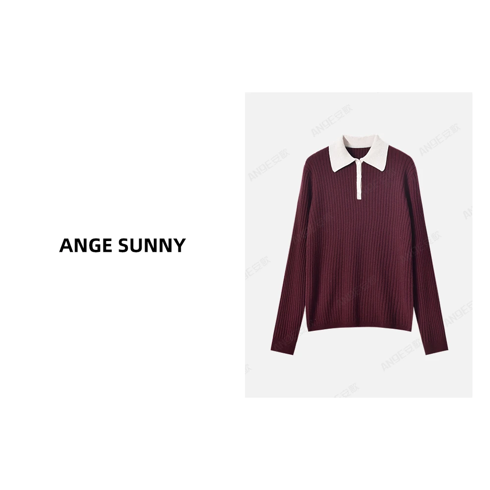 ANGE SUNNY【刘浩存同款 羊毛POLO衫】字母刺绣POLO领针织衫