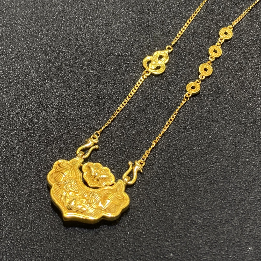 坠链均足银 精工如意锁包套链45+5