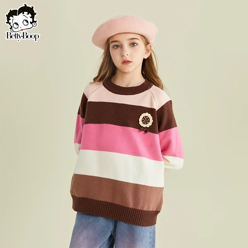 贝蒂童装女童春秋休闲时髦毛衣2025年洋气秋装大童条纹上衣25433
