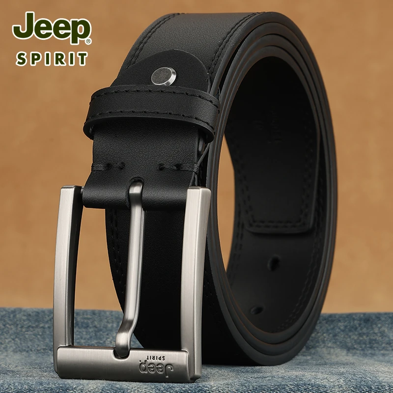 JEEP SPIRIT牛皮男士裤带真皮针扣简约休闲腰带男正品中青年皮带