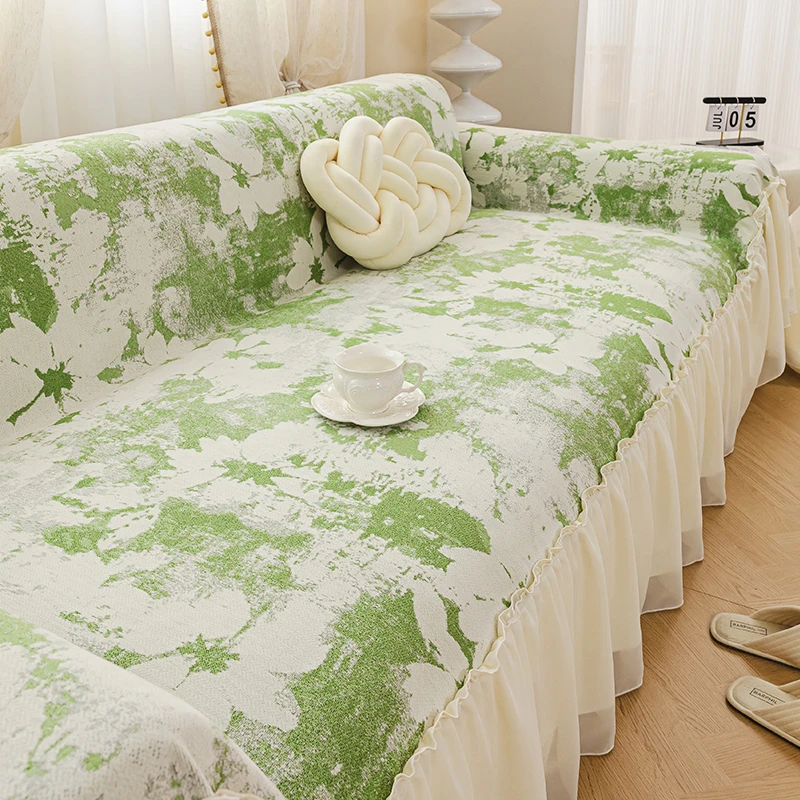 幸曼知蔓裙边沙发巾防滑防猫抓四季通用全包围一体式沙发巾