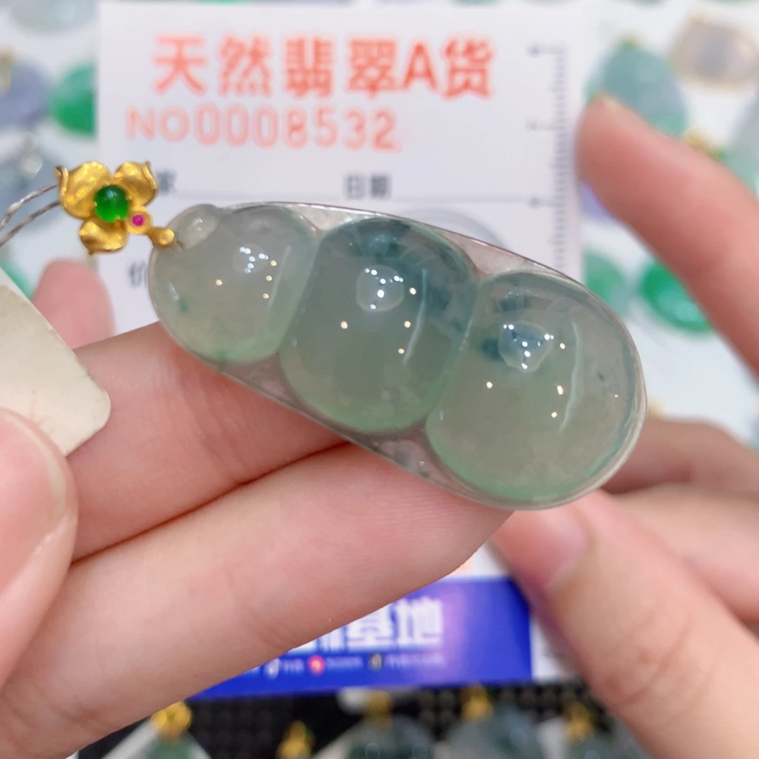 翡翠18K金镶嵌颈饰豆子