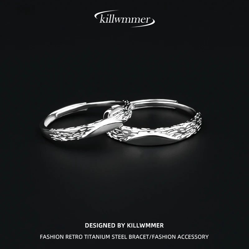 925银戒指 时尚轻奢开口银戒指单身戒男士情侣对戒设计感指环素款