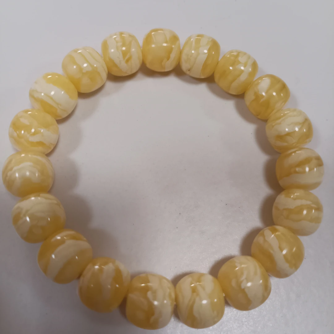 瓷白虎皮纹俄料天然无优化同料琥珀蜜蜡手串