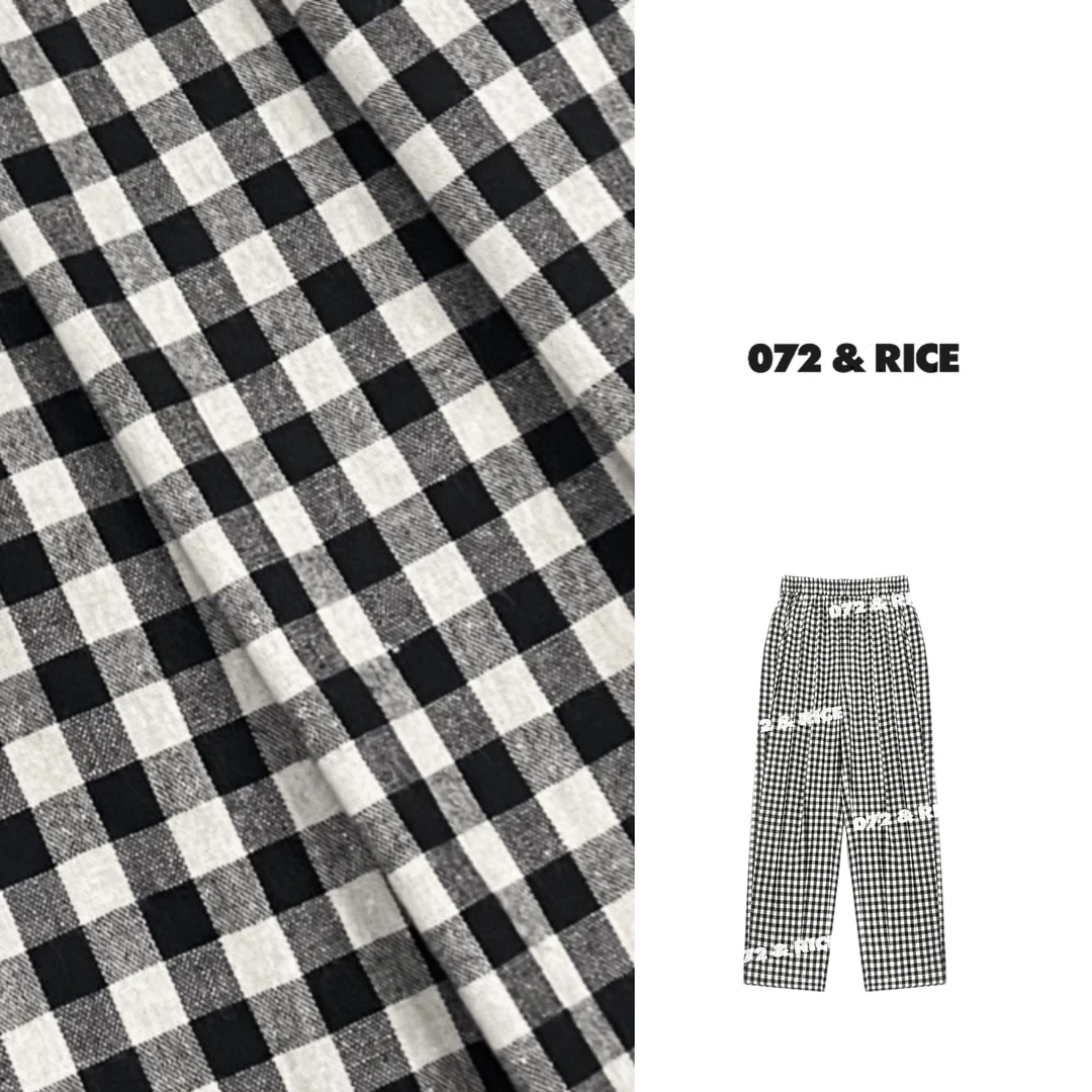072 & RICE【格丽裤】100纯棉 夏季休闲橡筋腰格纹九分裤 32LK70