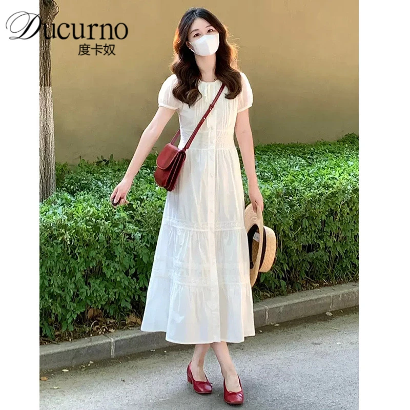 白色连衣裙女夏季2025新款蕾丝高级感法式小白裙漂亮气质超火长裙