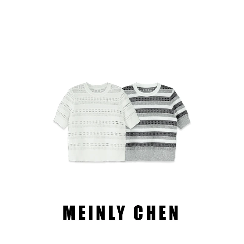【MEINLY  CHEN】【洞洞针织】高端设计师款时尚圆领毛针织衫2529