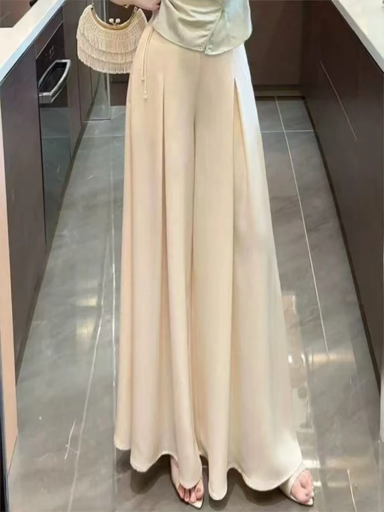 【伊伊专属】夏季缎面时尚百搭禅意少女温柔高腰气质垂感显瘦阔腿裤