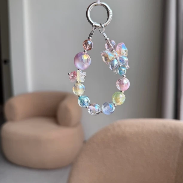 清川凤尾蝶手机链莫奈花园乌梅子酱小短链手机链钥匙链