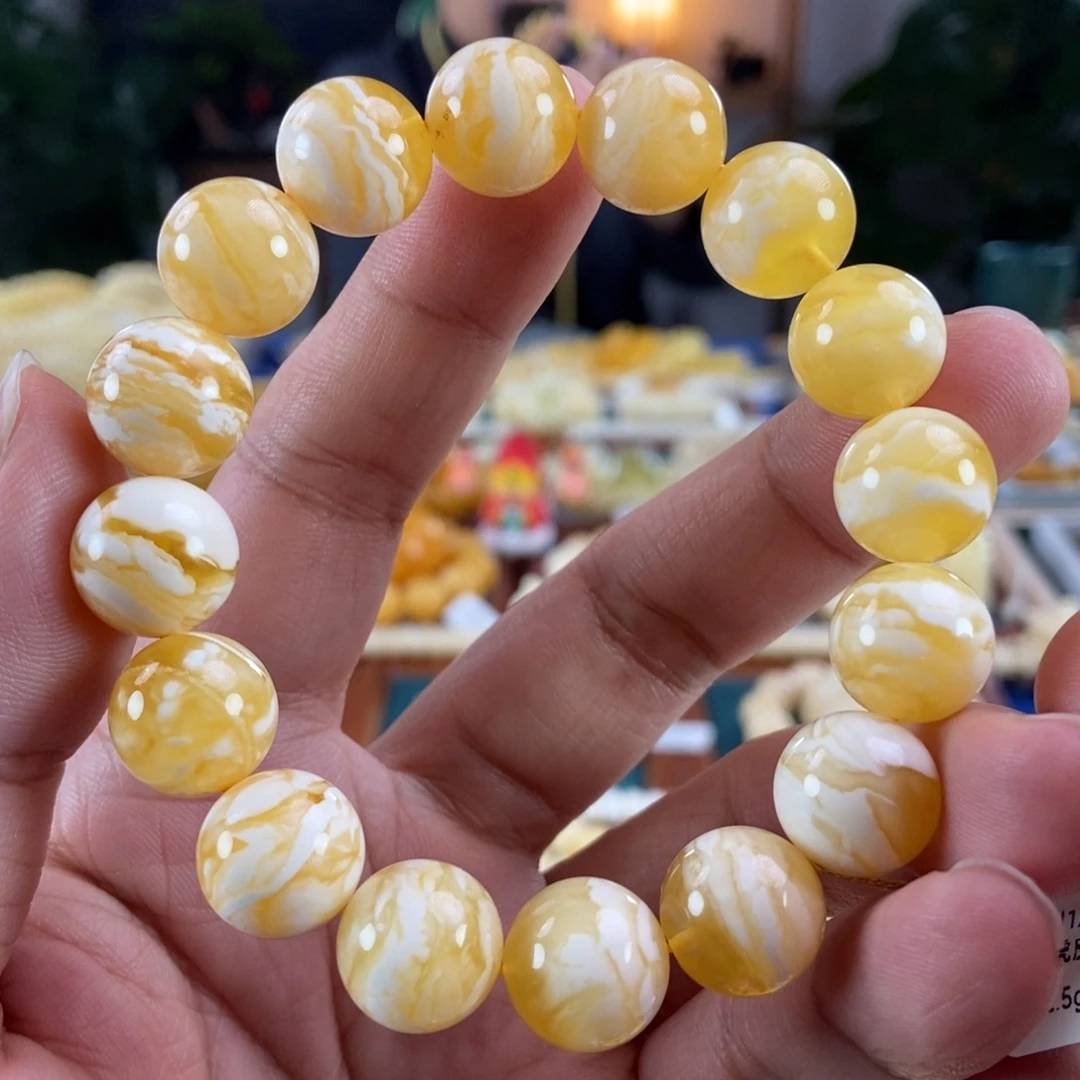 琥珀未镶嵌珠宝奇石13+虎皮纹手串22.5