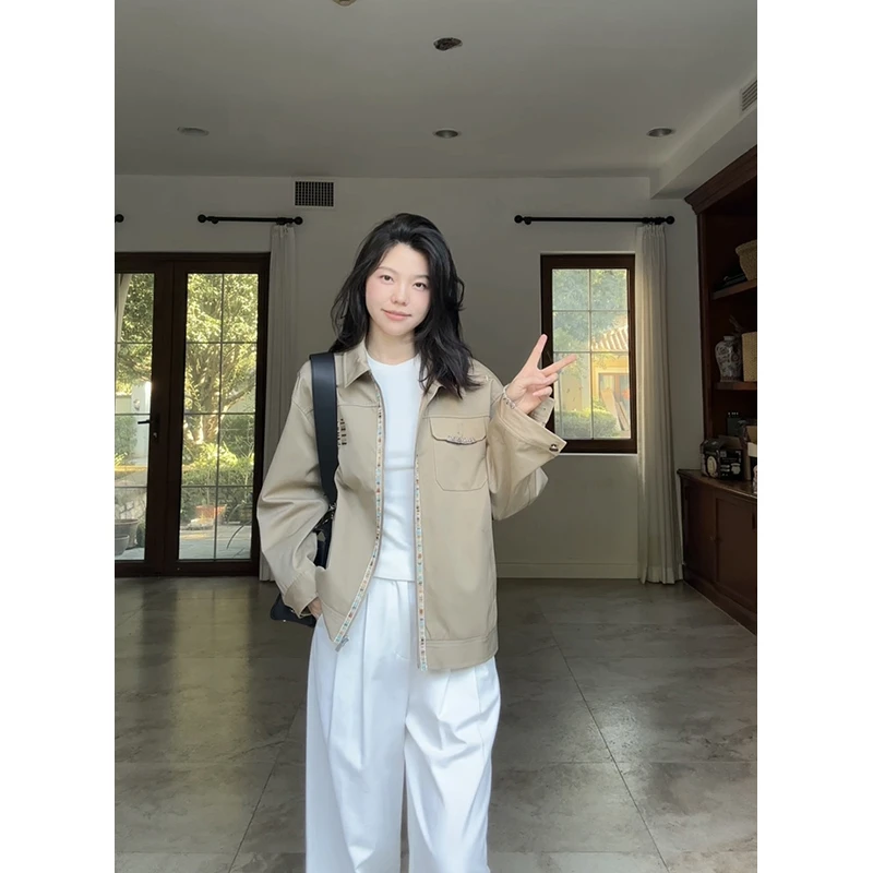 郭九九呢 棉质设计感复古工装夹克外套简约百搭阔腿裤 G925T12736