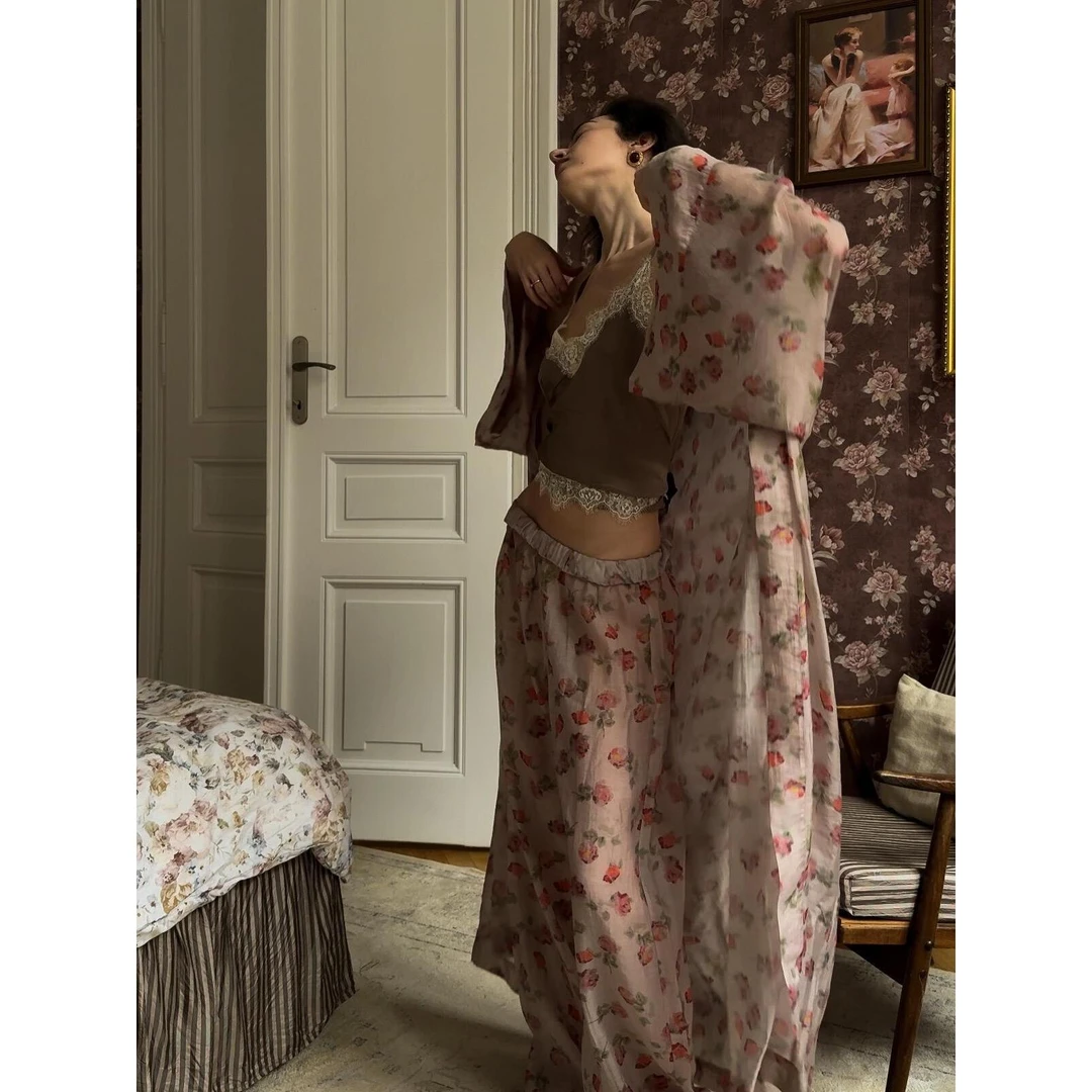 复古干枯玫瑰法式睡衣女春季2026新款长款睡袍休闲长裤舒适家居服