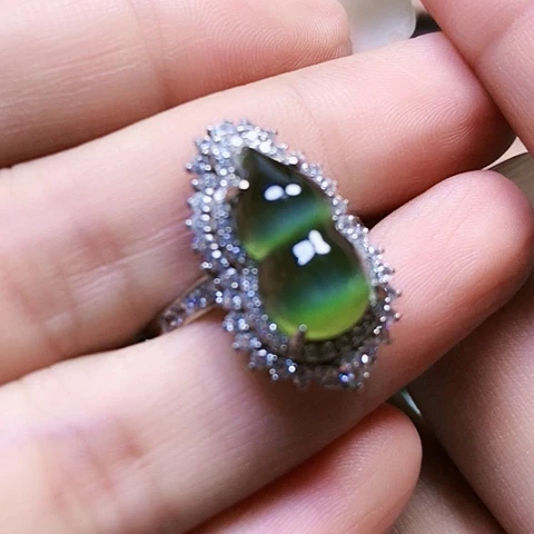 和田玉戒指银S925镶嵌