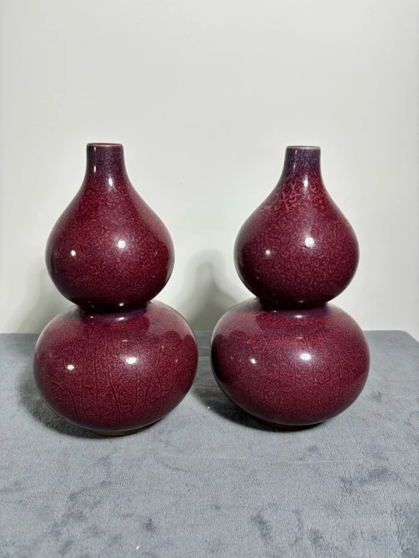 玫瑰紫葫芦瓶一对