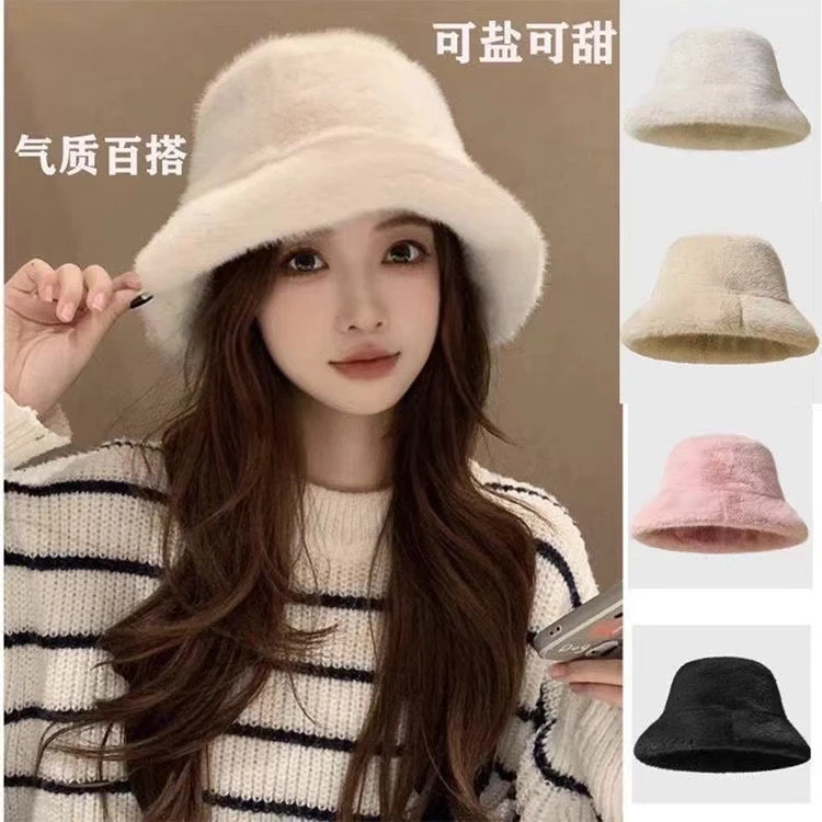 新款公主风毛绒渔夫帽加厚秋冬冬季时尚盆帽韩板帽子水桶保暖洋气
