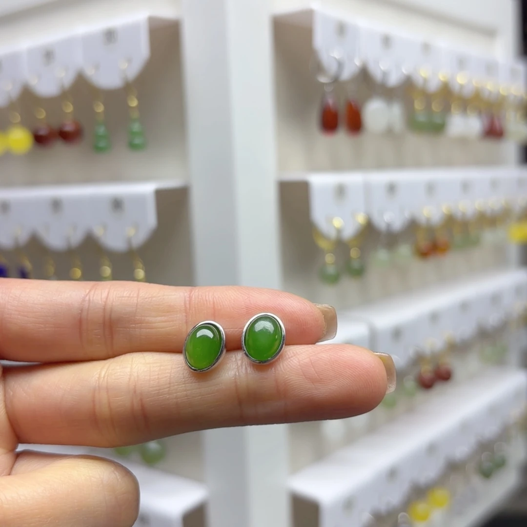 银S925镶嵌和田玉耳饰