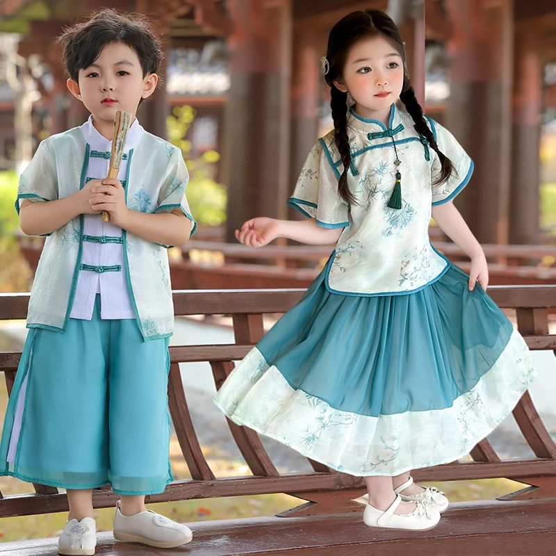 六一儿童表演服装中国风汉服古风幼儿园园服书童少爷国学服唐装夏