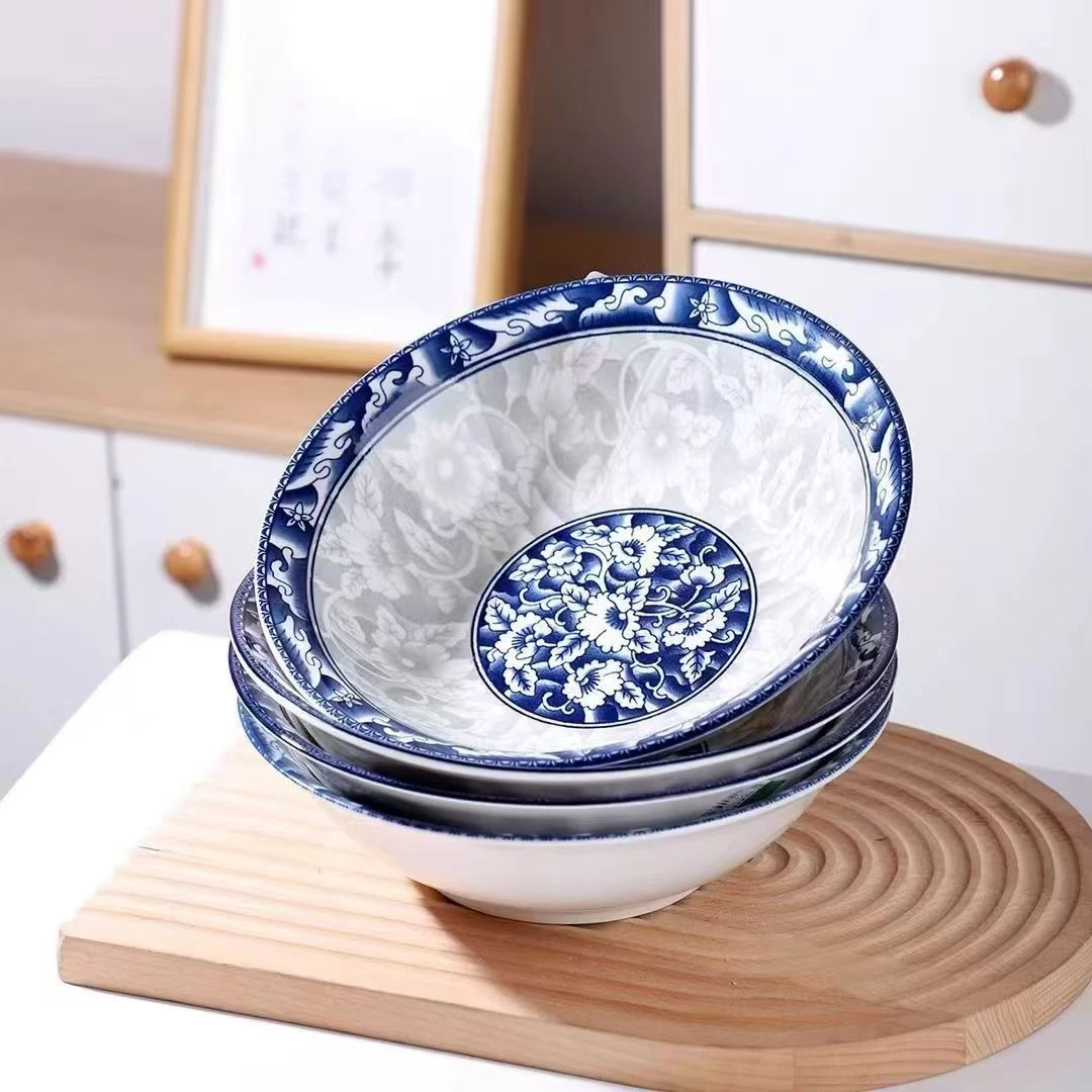 新款10只青花瓷六英寸面碗家用釉下彩斗笠碗耐高温便宜陶瓷碗家用