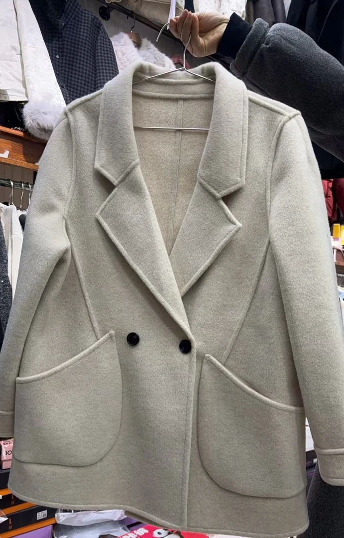 416 2024秋冬款休闲百搭双面呢大衣韩版中长小个子气质毛呢外套