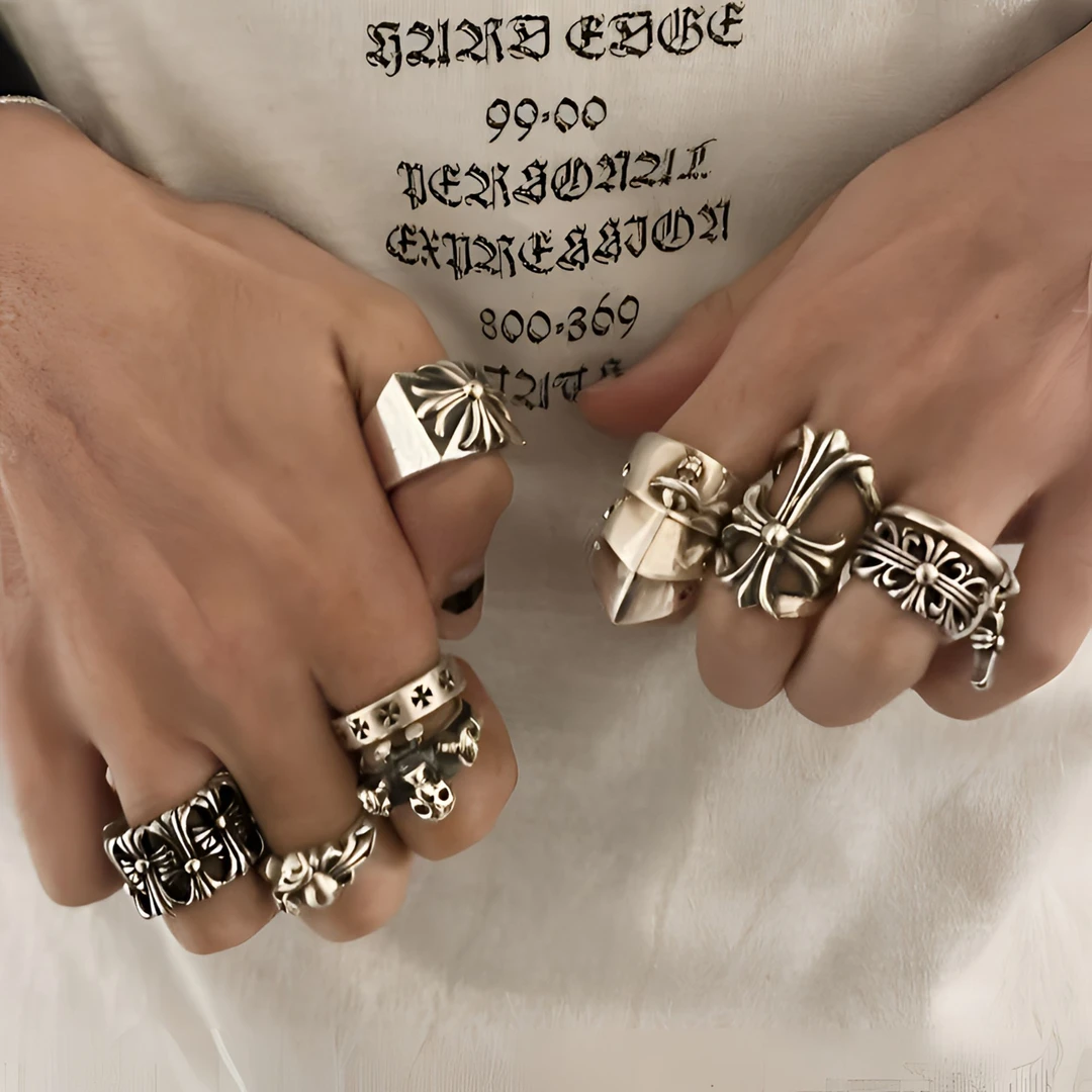 铜合金戒指 【克罗心十字架】潮流复古做旧十字架朋克重工开口戒指