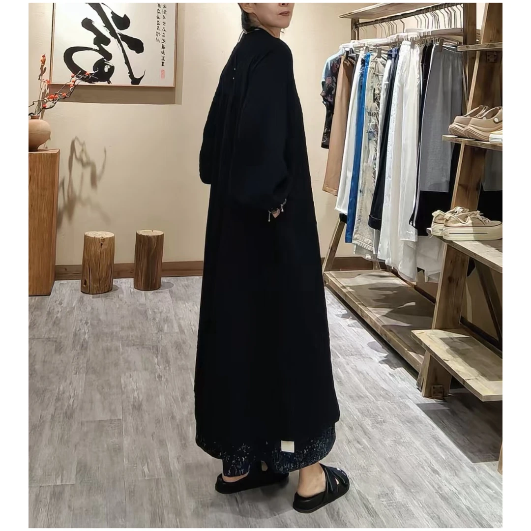 休闲设计感复古纯色立体压绉连衣裙气质网红时尚中长款