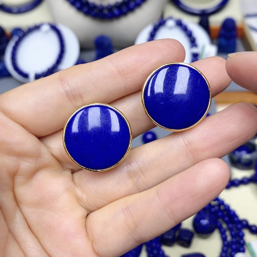 银S925镀金镶嵌青金石耳饰