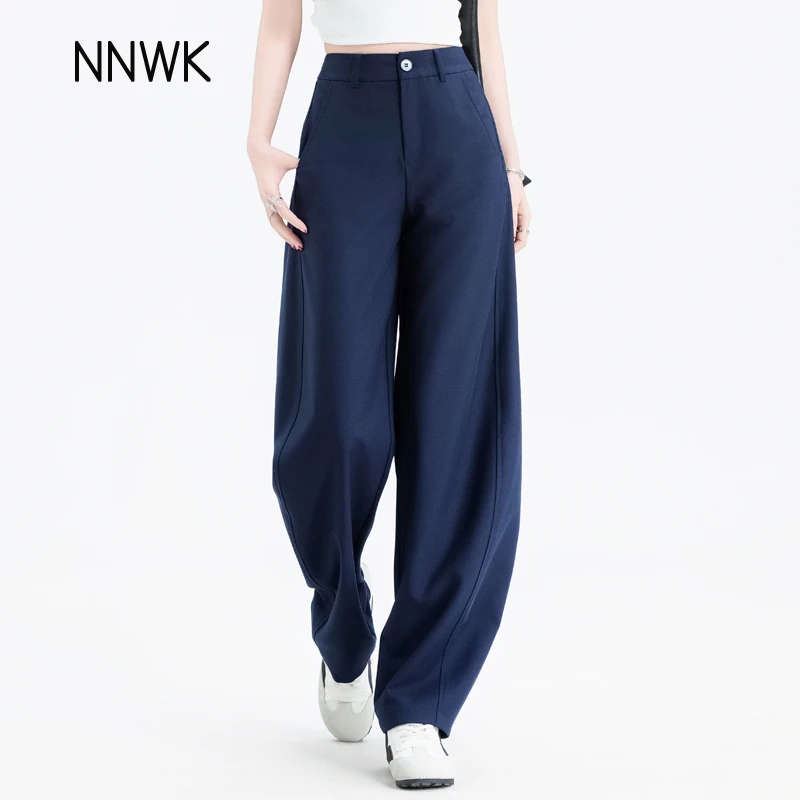 藏青色弯刀裤女款高腰阔腿裤显瘦通勤西装裤子女春秋休闲裤女长裤