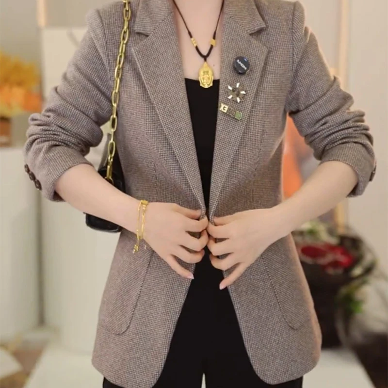 升级款2025年 春秋新款小西装格子上衣外套千鸟格短款修身小西服