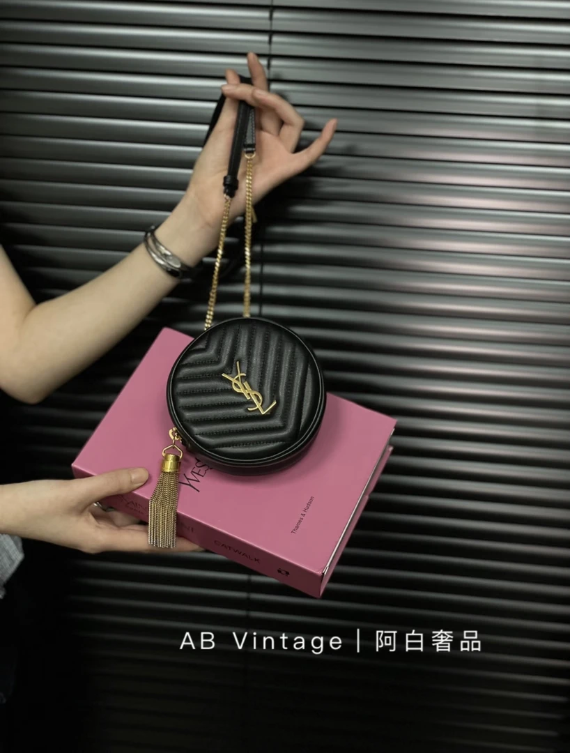 95新 YSL/圣罗兰 阿白奢品/圣罗兰 黑色super mini小圆饼斜挎包