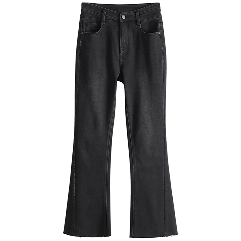 【伍莎-自营】韩版气质修身抓绒牛仔喇叭裤#WYL55Z012