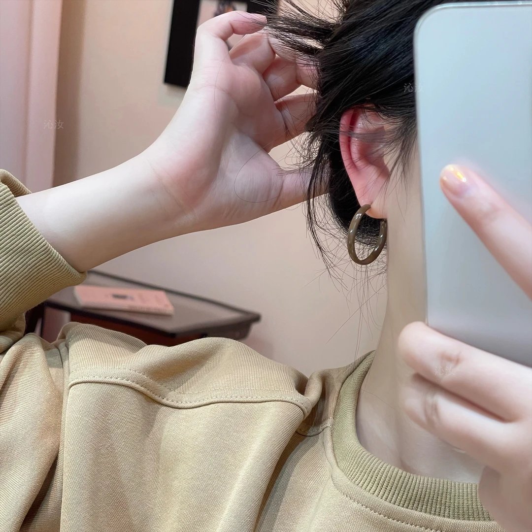 【沁汝饰品】FQ855咖色质感耳圈气质百搭高级小众简约