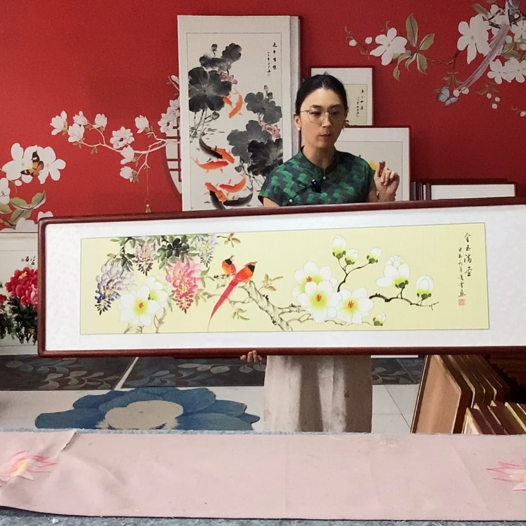 国画手写手绘国画作品47✖️162带框包邮