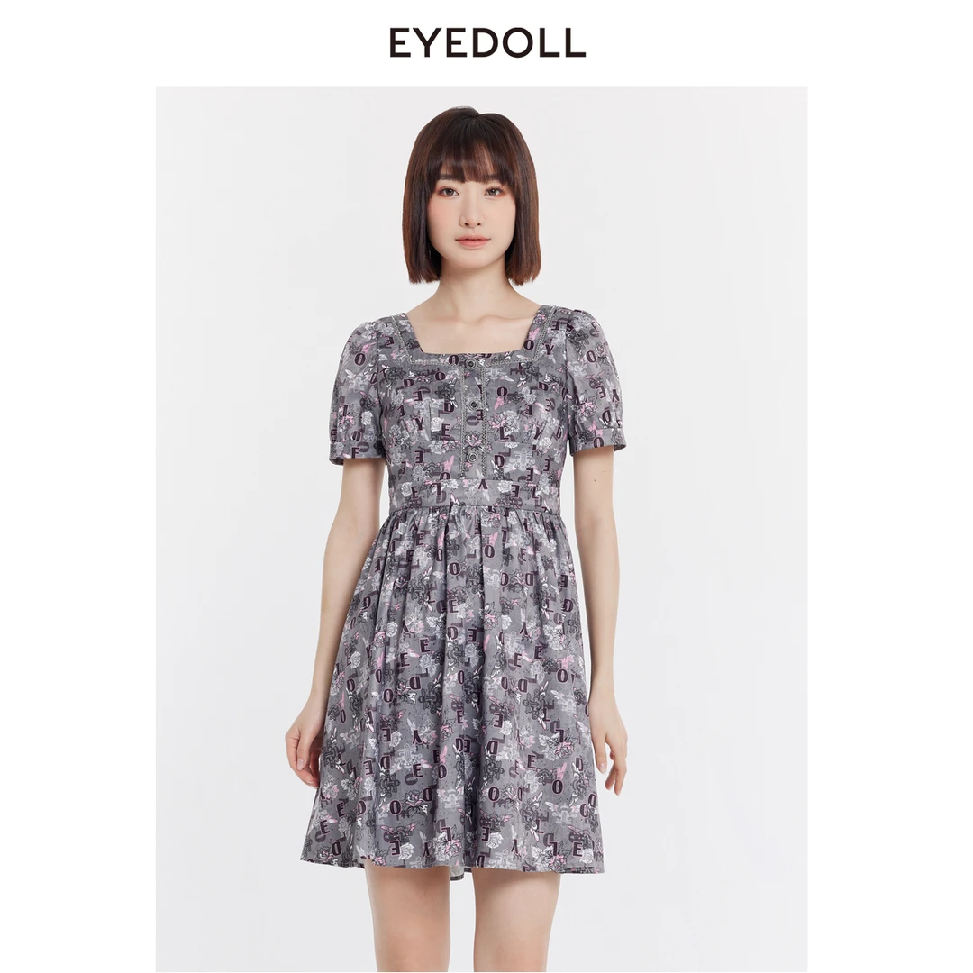 EYEDOLL【商场同款】24夏季新款减龄方口提花短款女装连衣裙EPB5003