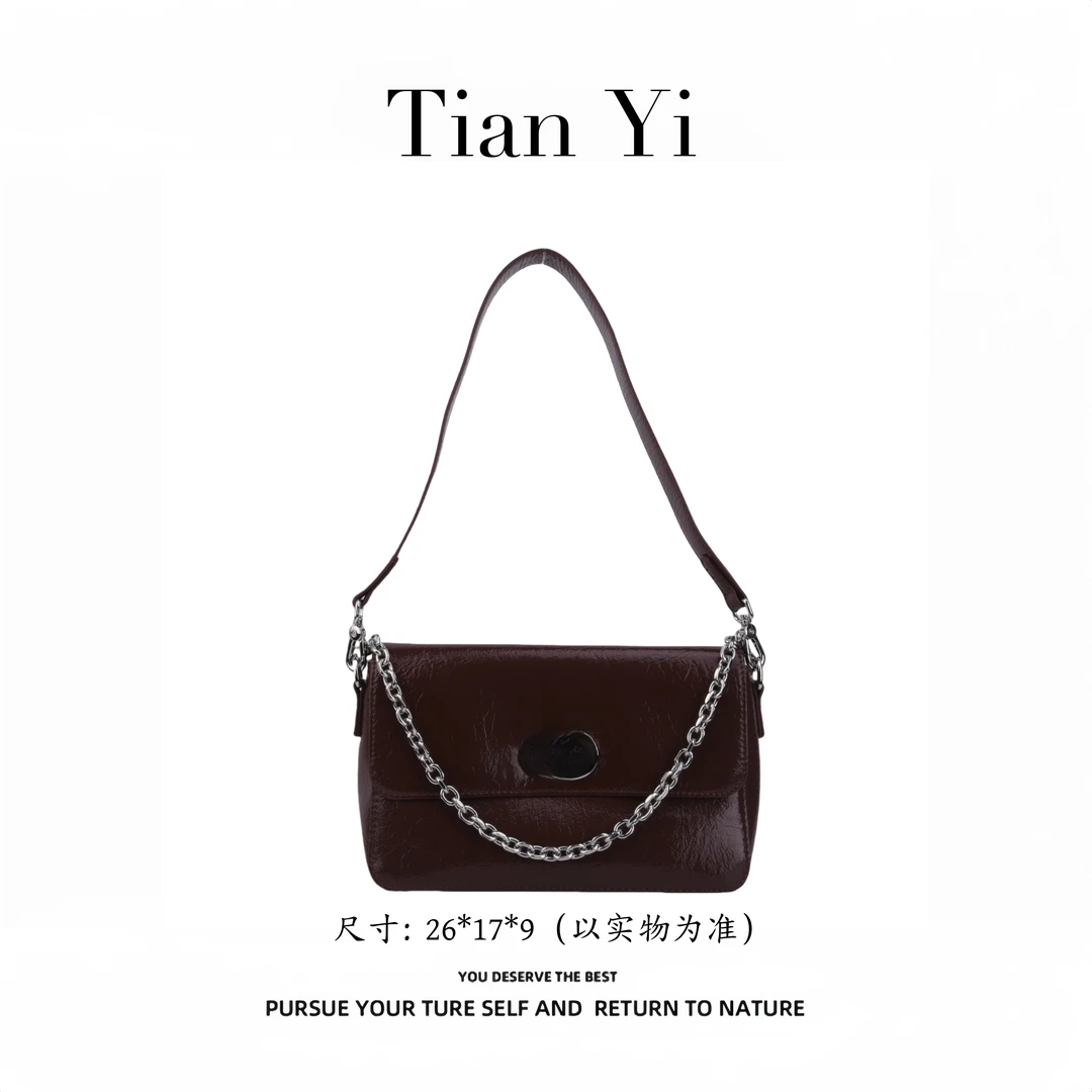 ｛Tian Yi渠道货｝-2025新款轻奢单肩手提斜跨包 9019 咖啡色