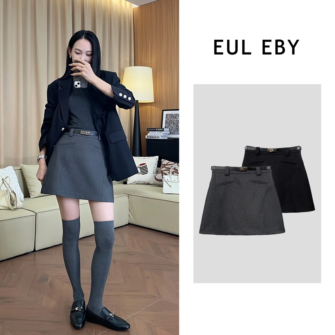 ”港风派对“短裙西装立体剪裁百搭送皮带包臀半身裙女秋季241758#