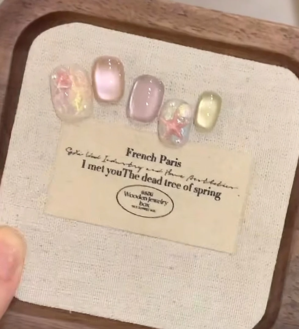 【海底世界】纯手工穿戴甲气质穿戴式梯形光疗甲美甲师