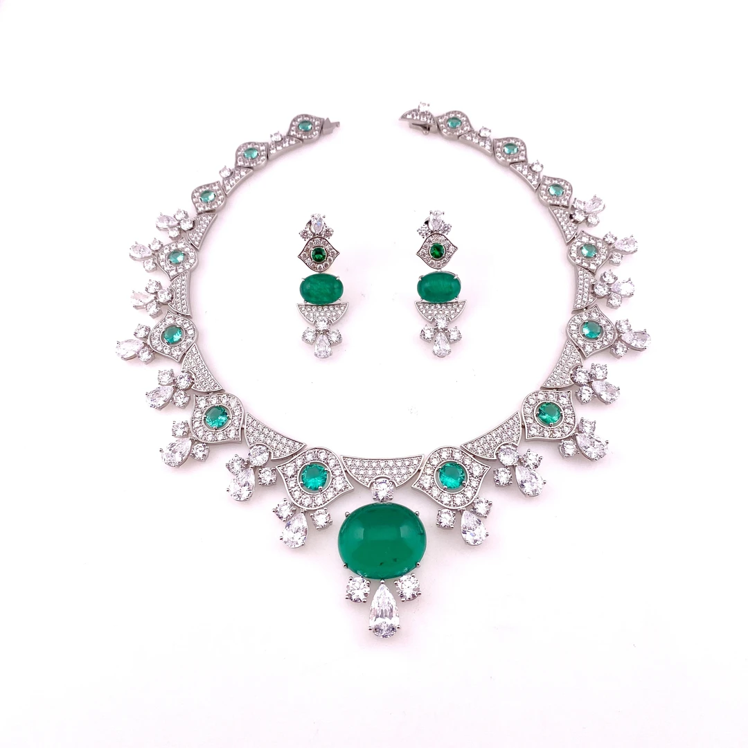 铜合金锆石耳饰  D018《尚绿之境》欧美奢华时尚百搭项链