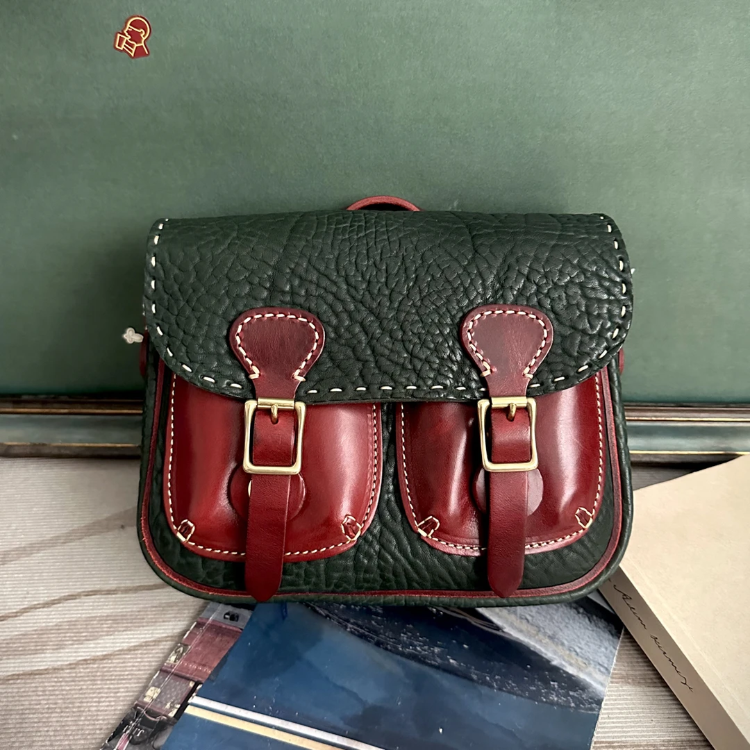 邮差包纯牛皮百搭中性风经典做旧斜挎包时尚复古风