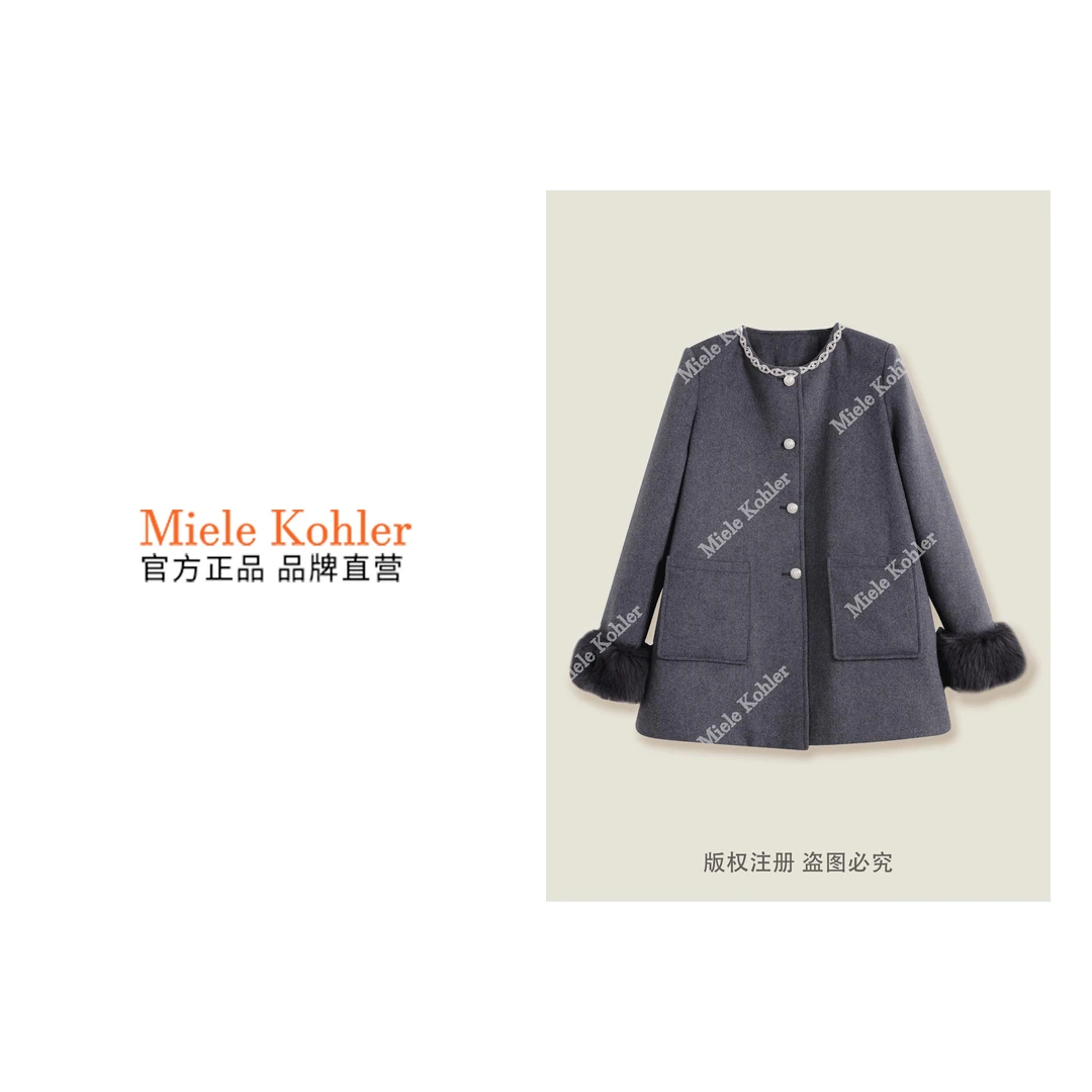 冬季绵羊毛小香风镶钻白鹅绒保暖羽绒服MKKQ85819【澳门小源同款】